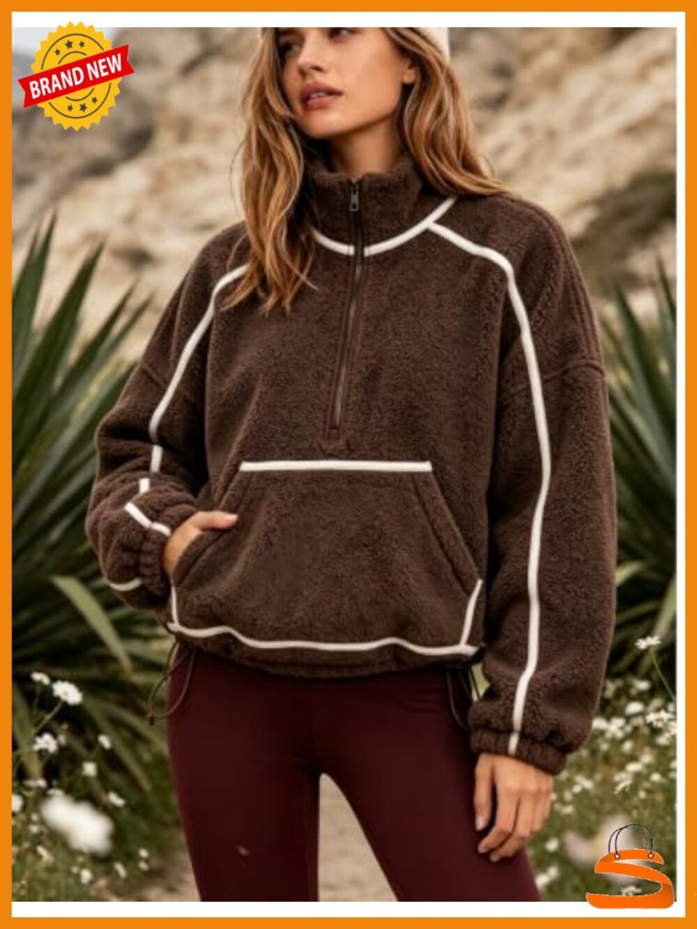 Sherpa Fleece Half Zip Pullover Oversized Sweatshirt - Picture 2 of 6